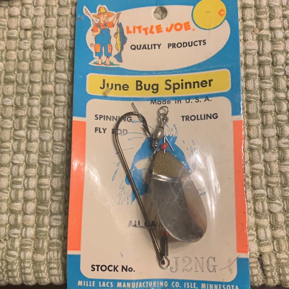 Fish hooks and June Bug Spinner. Sturgeon and assorted other sizes